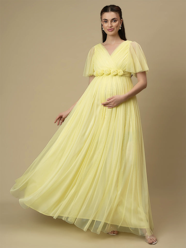 Yellow Maternity Maxi Formal Gown with Train