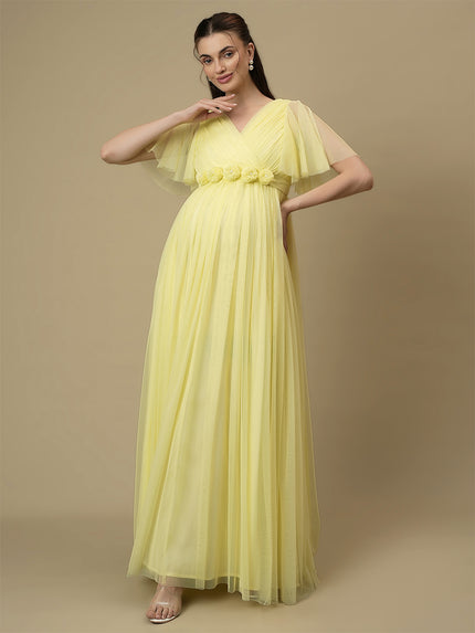 Yellow Maternity Maxi Formal Gown with Train