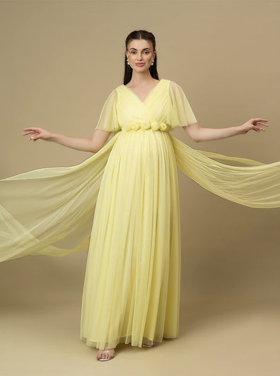 Yellow Maternity Maxi Formal Gown with Train