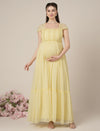 Yellow Maternity & Nursing Floral Long Party Dress