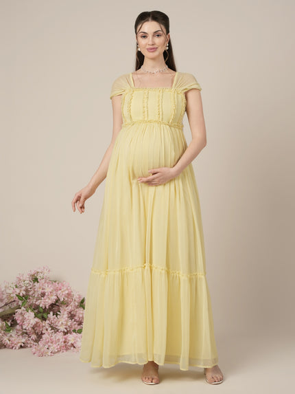 Yellow Maternity & Nursing Floral Long Party Dress