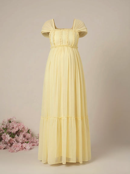 Yellow Maternity & Nursing Floral Long Party Dress