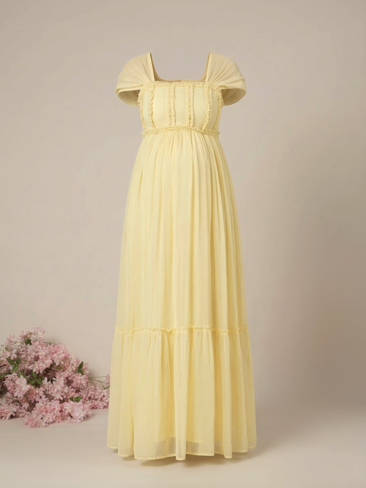 Yellow Maternity & Nursing Floral Long Party Dress
