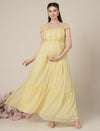 Yellow Maternity & Nursing Floral Long Party Dress