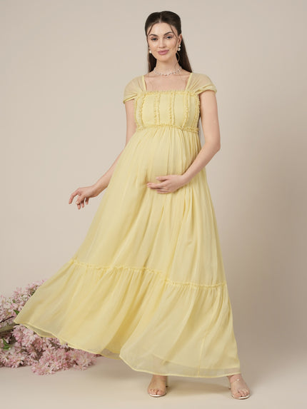 Yellow Maternity & Nursing Floral Long Party Dress