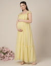 Yellow Maternity & Nursing Floral Long Party Dress