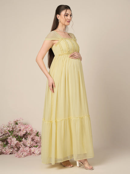 Yellow Maternity & Nursing Floral Long Party Dress