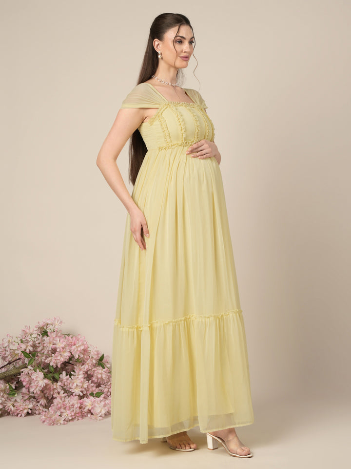 Yellow Maternity & Nursing Floral Long Party Dress