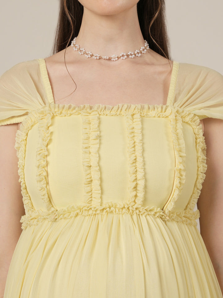 Yellow Maternity & Nursing Floral Long Party Dress