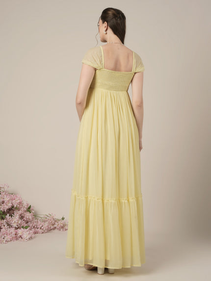 Yellow Maternity & Nursing Floral Long Party Dress