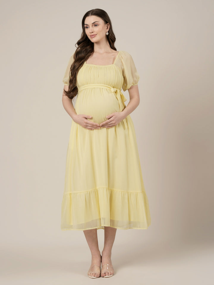 Yellow Maternity & Nursing Chiffon Long Dress