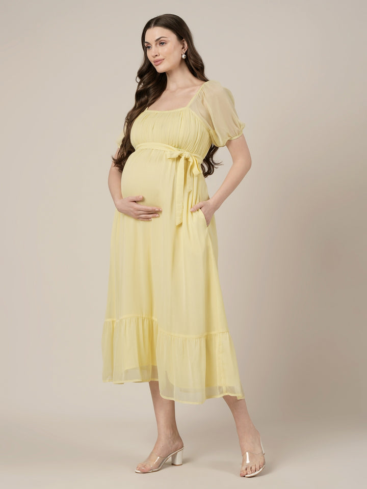 Yellow Maternity & Nursing Chiffon Long Dress