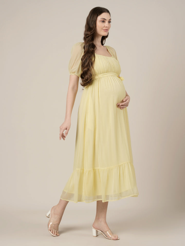 Yellow Maternity & Nursing Chiffon Long Dress