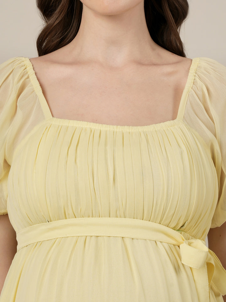 Yellow Maternity & Nursing Chiffon Long Dress