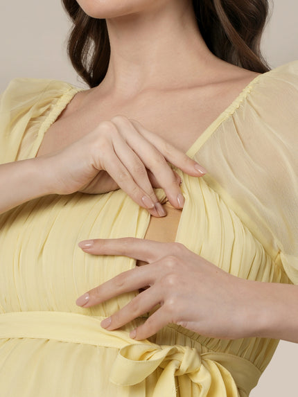 Yellow Maternity & Nursing Chiffon Long Dress