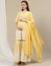 3pc. Maternity Embroidery Sharara Suit- Yellow