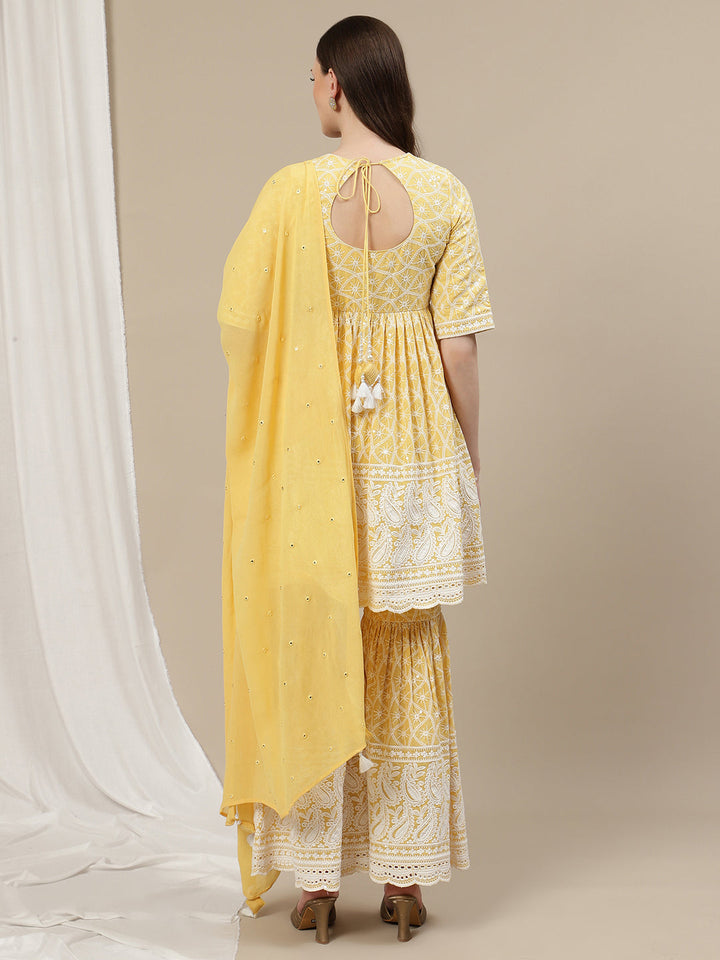 3pc. Maternity Embroidery Sharara Suit- Yellow