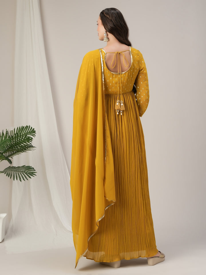 Yellow Pleated Maternity & Nursing Kurta with Dupatta Set