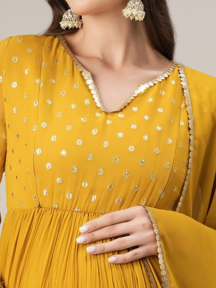 Yellow Pleated Maternity & Nursing Kurta with Dupatta Set