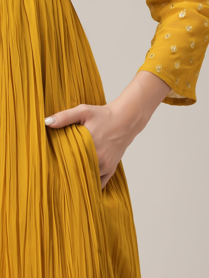 Yellow Pleated Maternity & Nursing Kurta with Dupatta Set