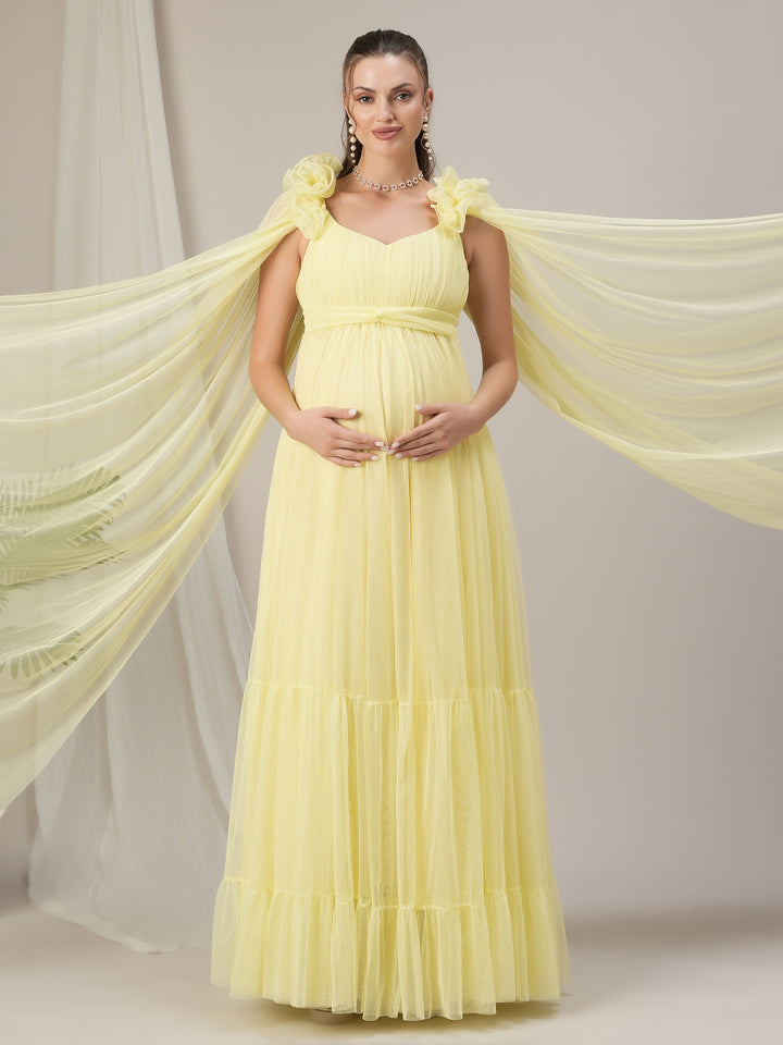 Yellow Ruffle Maternity Dress