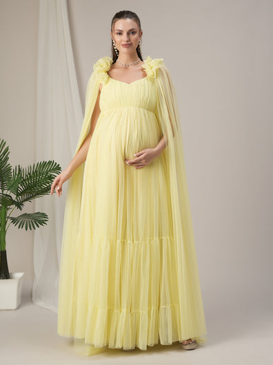 Yellow Ruffle Maternity Dress