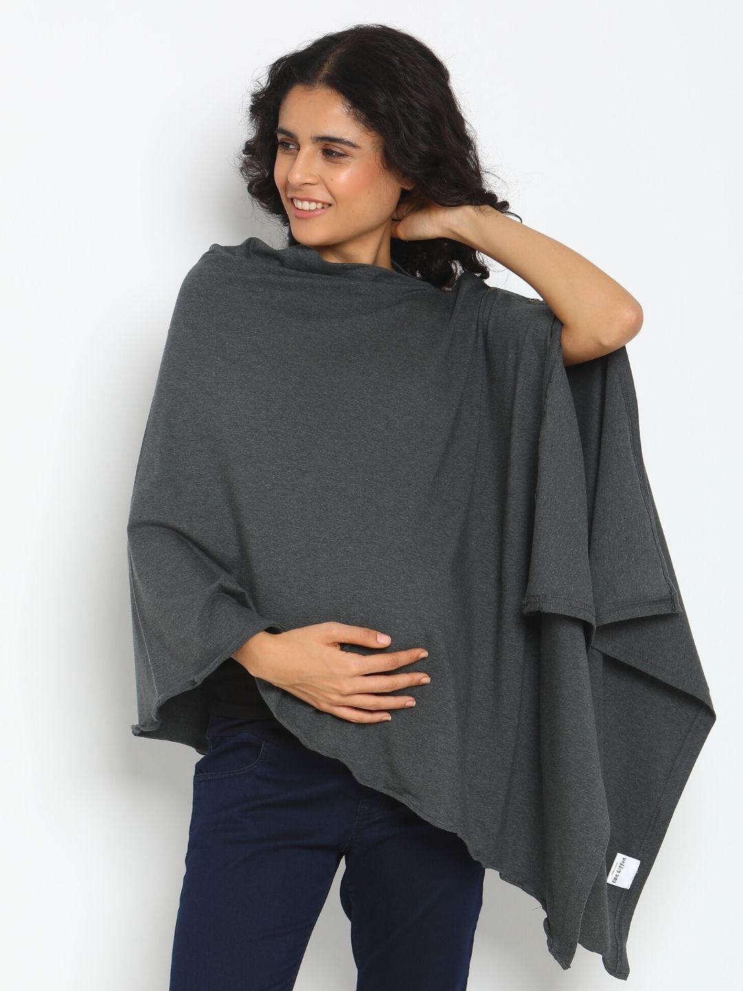 Stretchy Cotton Poncho Style Nursing Shawl - Grey