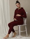 2pc. Maternity Hoodie & Jogger Lounge Set- Burgundy