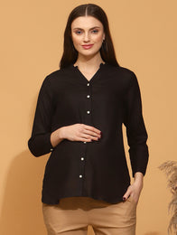 Maternity Cotton Linen Shirt- Black