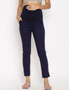 Stretchy Straight Maternity Dress Pants- Navy Blue