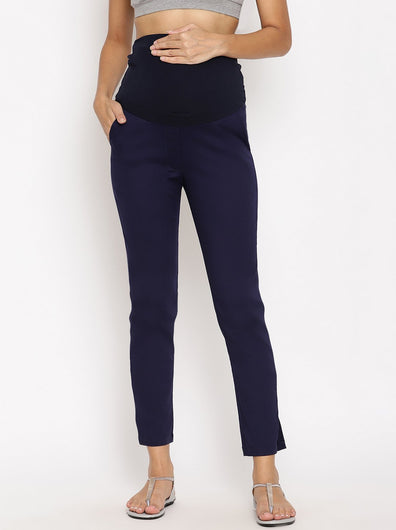 Stretchy Straight Maternity Dress Pants- Navy Blue