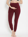 High-rise Maternity Joggers Pants- Wine Berry