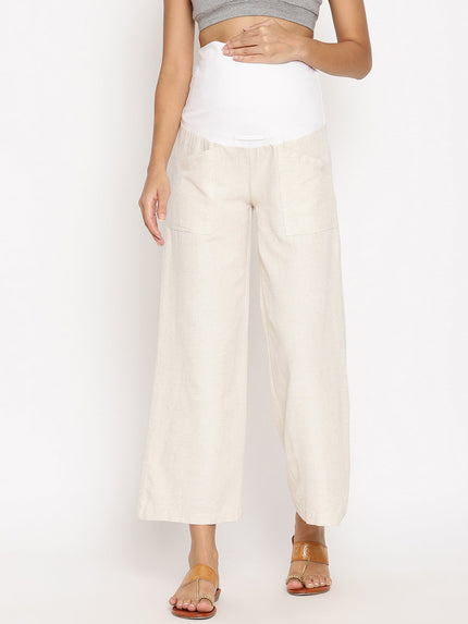 White Maternity Linen Palazzo Pants