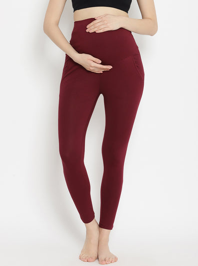 Cotton Maternity Leggings- Wine Berry