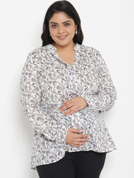 Plus Size Maternity White Playful Print Tunic Top