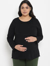 Maternity & Nursing Full Sleeves T-Shirt- Black