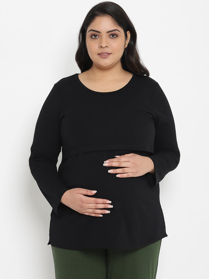 Maternity & Nursing Full Sleeves T-Shirt- Black