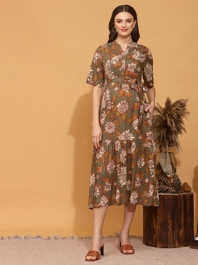 Maternity Floral Printed Midi Dress