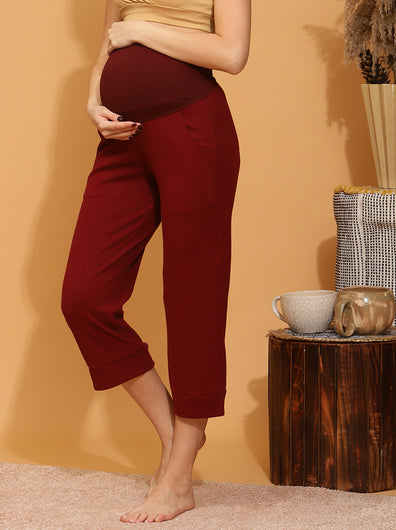 Pregnancy Lounge Capri Pants- Burgundy
