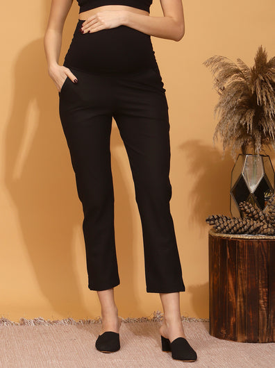 Stretchy Cotton Maternity Formal Pants- Black