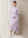 Zipless Maternity Dress with Slit- Purple