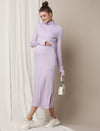 Zipless Maternity Dress with Slit- Purple