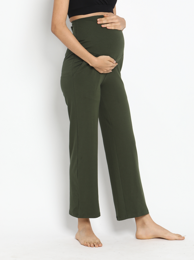 High Waist Wide-leg Maternity Pants- Green