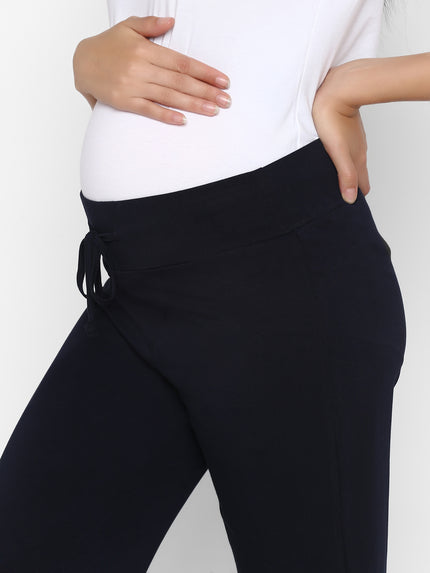 Maternity Stretch Cotton Pajama & T-Shirt Set- White/Blue