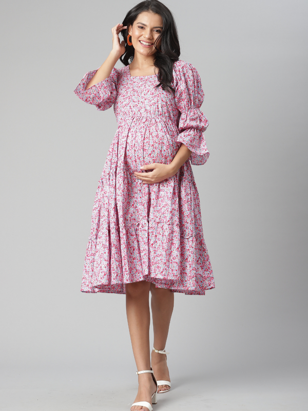 Tiered Sleeve Maternity Dress