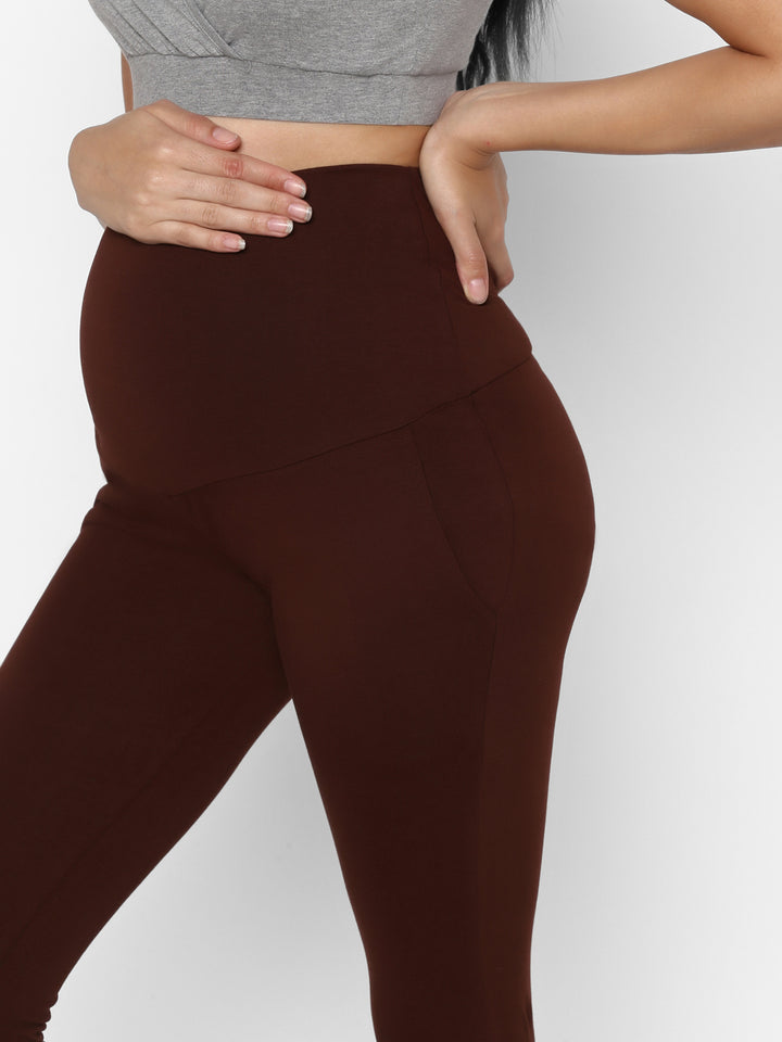 High-rise Maternity Joggers Pants- Brown