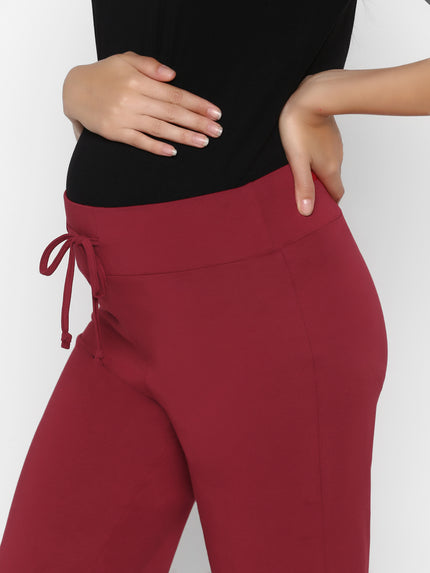 Maternity Stretch Cotton Pajama & T-Shirt Set- Black/Maroon