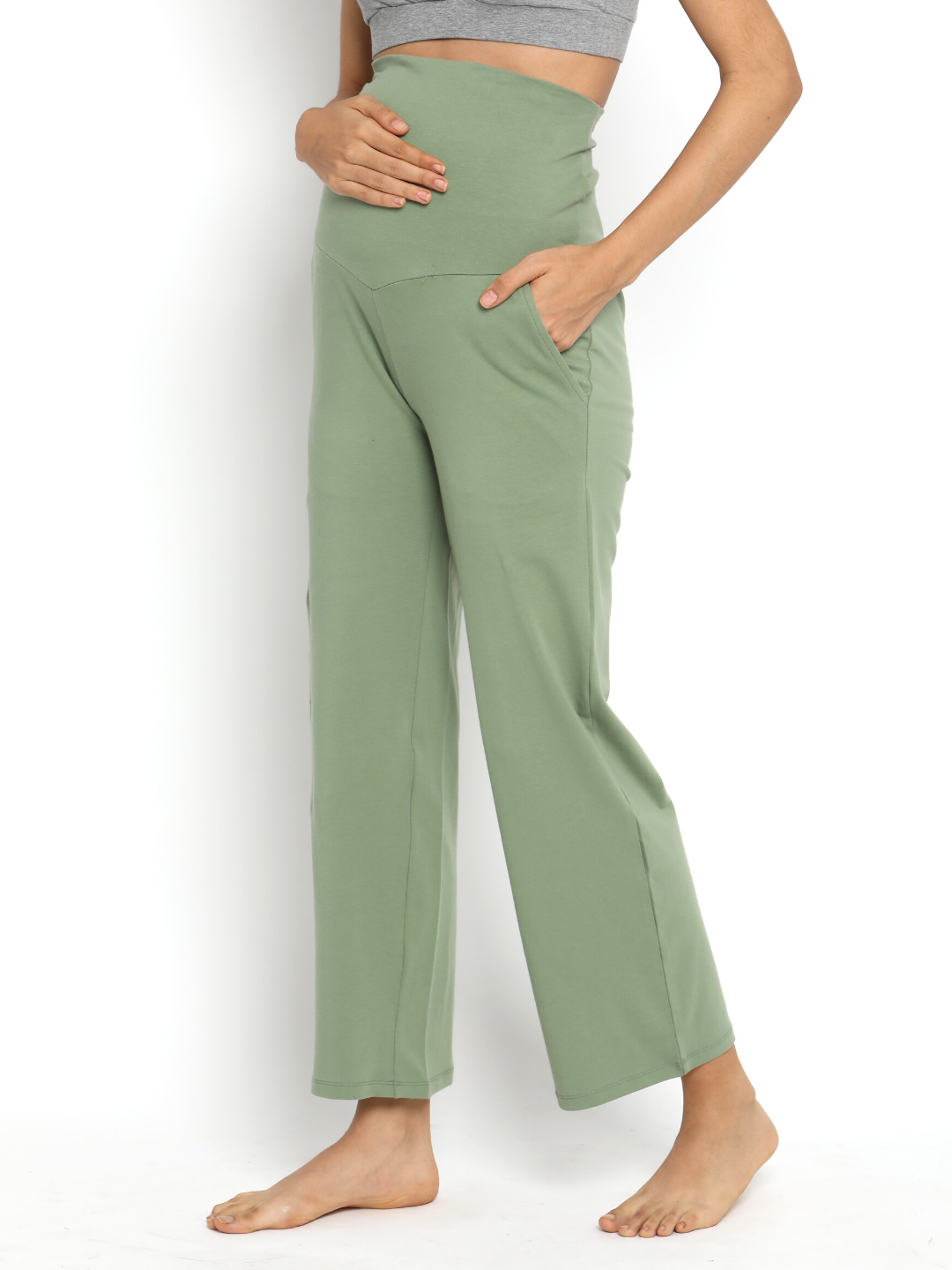 Mid-rise Cropped Maternity Comfy Pants - Sage Green