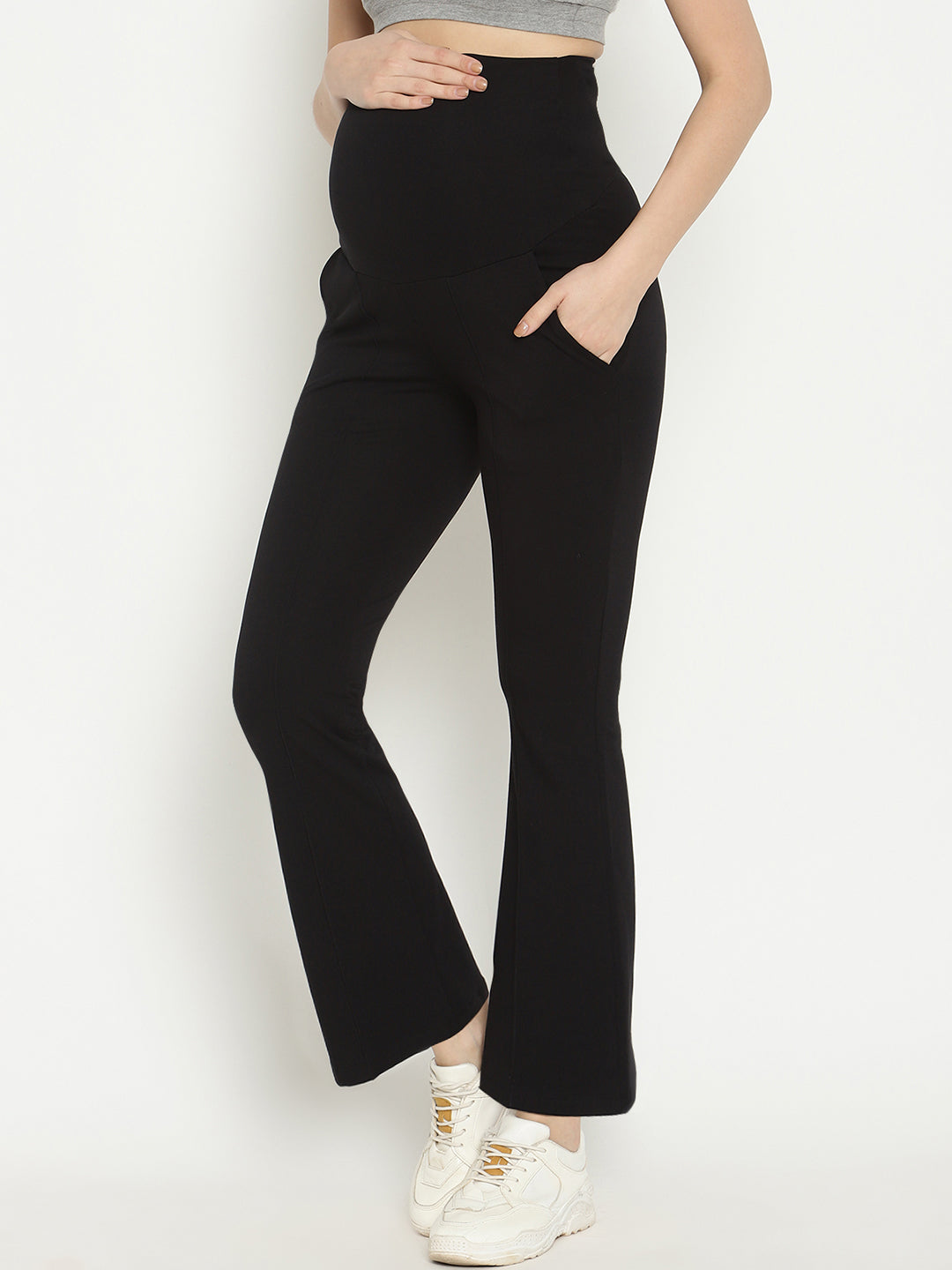 Over the Bump Cotton Flare Maternity Pants - Navy Blue