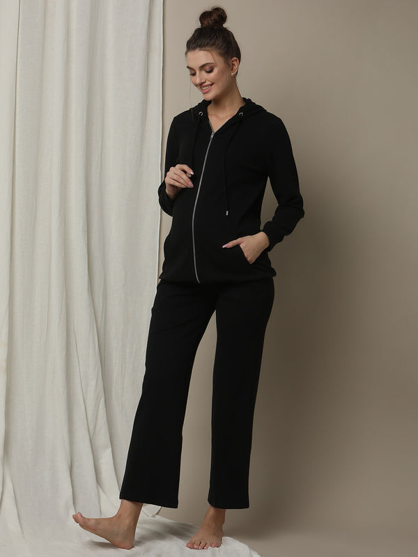 2pc. Maternity Rib-Knit Hoodie + Pyjama Set